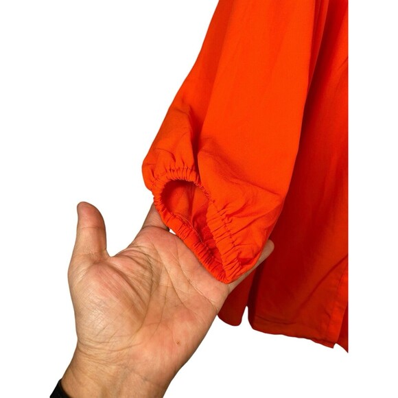 Nanette Lepore Pleated Blouse Womens L Orange Long Sleeve Smocked V-neck Top - Picture 6 of 10